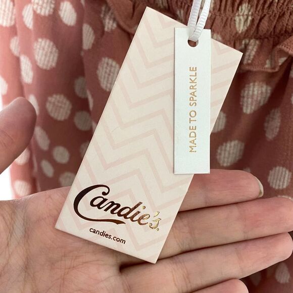 Candie's Smocked Sleeveless Polka Dot Halter Tie Jumpsuit Large Pink White New - Picture 8 of 12